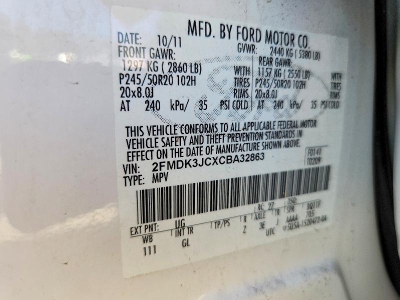 Продаж на аукціоні авто 2012 Ford Edge, vin: 2FMDK3JCXCBA32863, номер лоту: 48404356