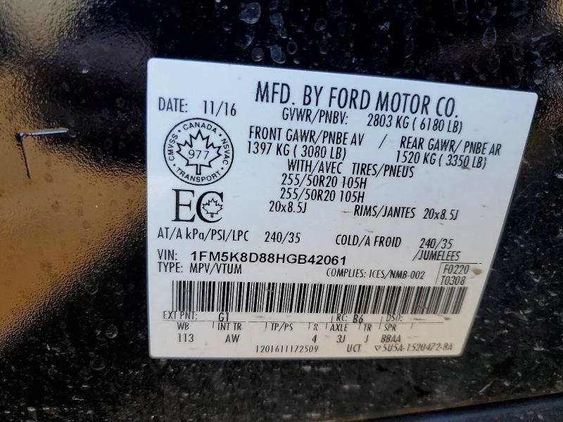 Aukcja sprzedaży 2017 Ford Explorer, vin: 1FM5K8D88HGB42061, numer aukcji: 49130556