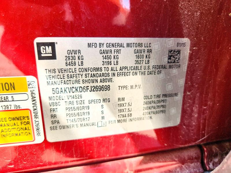 49137316 :رقم المزاد ، 5GAKVCKD6FJ269698 vin ، 2015 Buick Enclave مزاد بيع