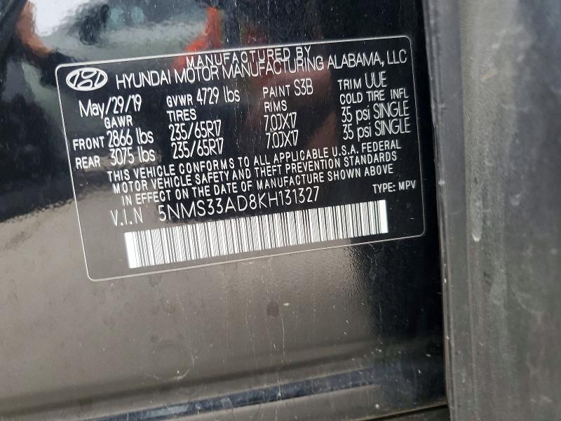 Продаж на аукціоні авто 2019 Hyundai Santa Fe, vin: 5NMS33AD8KH131327, номер лоту: 50964546