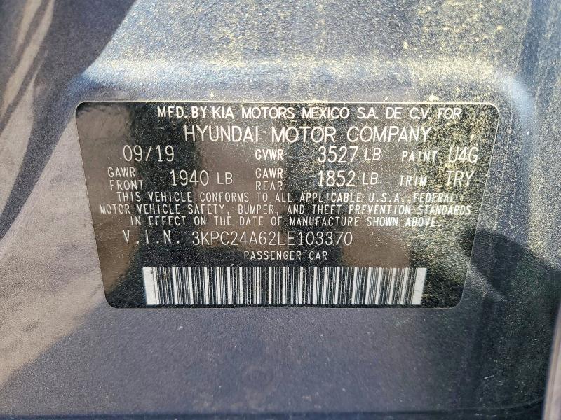 2020 Hyundai Accent მანქანა იყიდება აუქციონზე, vin: 3KPC24A62LE103370, აუქციონის ნომერი: 48710356
