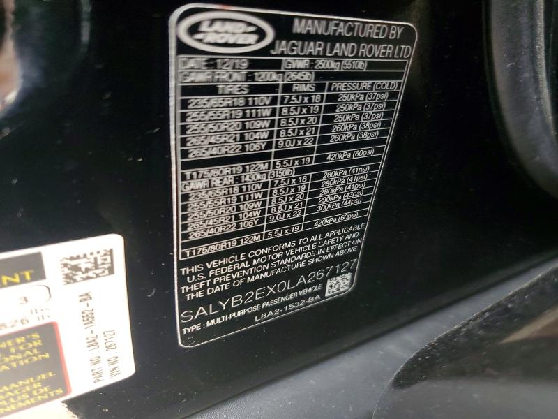 Продаж на аукціоні авто 2020 Land Rover Range Rover Velar, vin: SALYB2EX0LA267127, номер лоту: 49340236