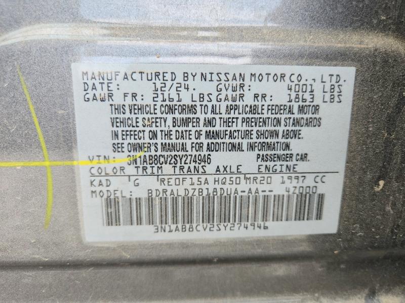 2025 Niss Sentra მანქანა იყიდება აუქციონზე, vin: 3N1AB8CV2SY274946, აუქციონის ნომერი: 51861736