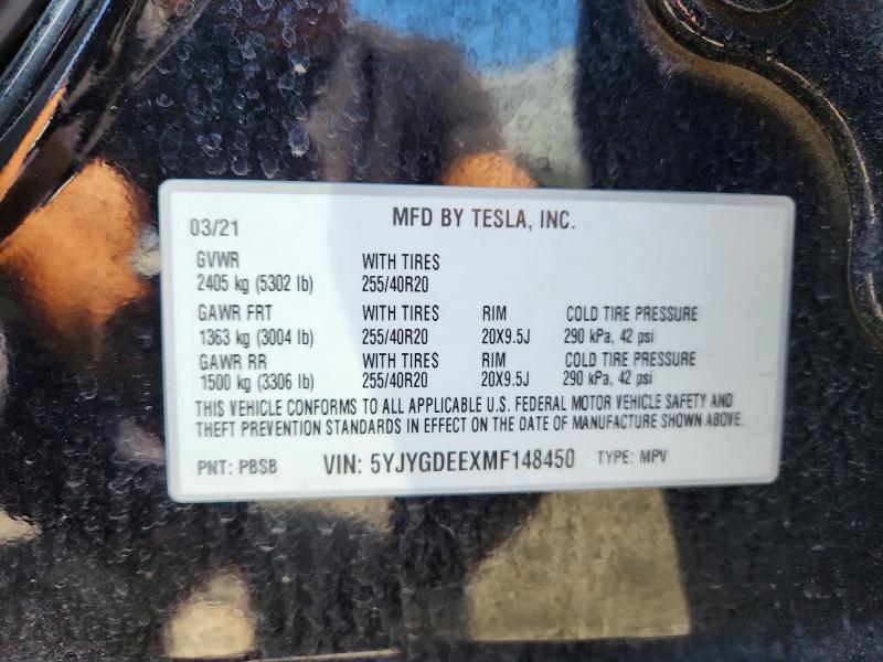 Продаж на аукціоні авто 2021 Tesla Model Y, vin: 5YJYGDEEXMF148450, номер лоту: 51180156