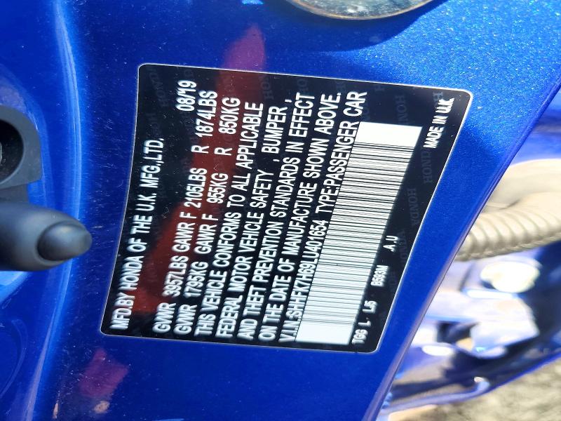 Aukcja sprzedaży 2020 Honda Civic, vin: SHHFK7H69LU401654, numer aukcji: 47102586