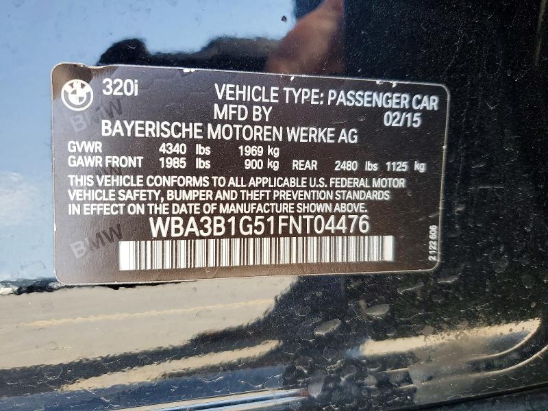 2015 Bmw 320 მანქანა იყიდება აუქციონზე, vin: WBA3B1G51FNT04476, აუქციონის ნომერი: 50695116