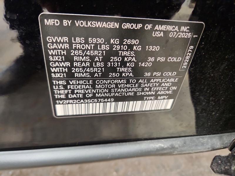 Aukcja sprzedaży 2025 Volkswagen Atlas, vin: 1V2FR2CA3SC575449, numer aukcji: 50402486