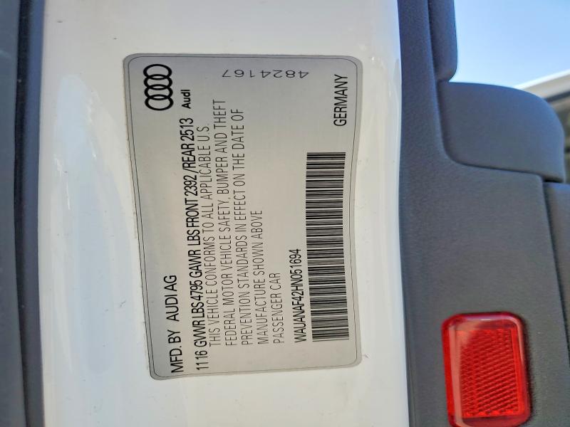 Aukcja sprzedaży 2017 Audi A4, vin: WAUANAF42HN051694, numer aukcji: 49061506