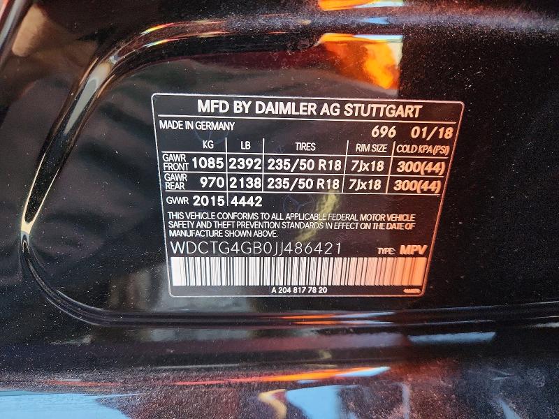 50705506 :رقم المزاد ، WDCTG4GB0JJ486421 vin ، 2018 Mercedes-benz Gla مزاد بيع