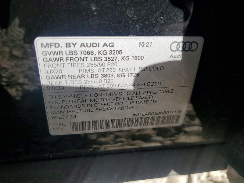 Aukcja sprzedaży 2022 Audi E-tron, vin: WA1LABGE0NB011156, numer aukcji: 48963756