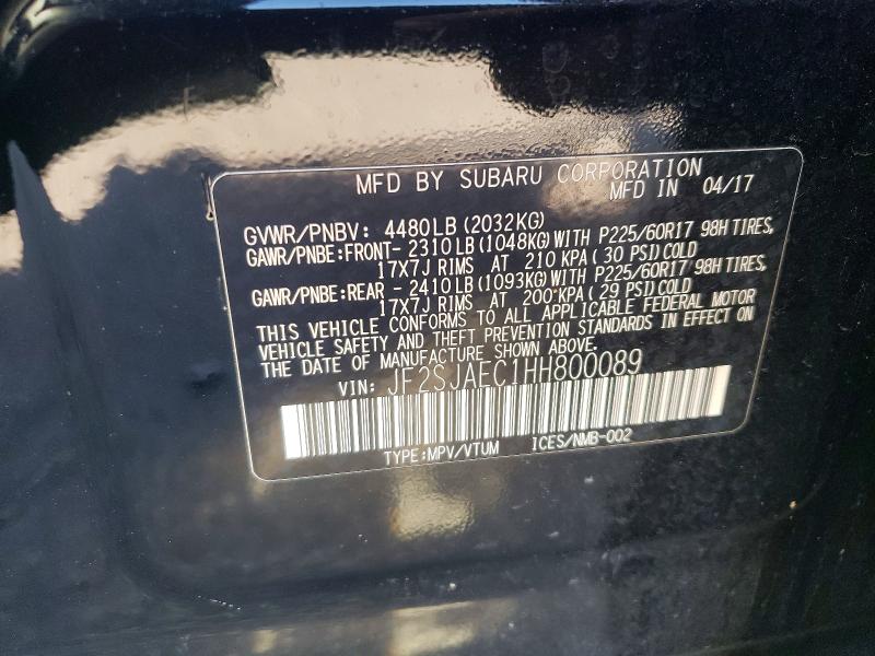 2017 Subaru Forester მანქანა იყიდება აუქციონზე, vin: JF2SJAEC1HH800089, აუქციონის ნომერი: 50590656