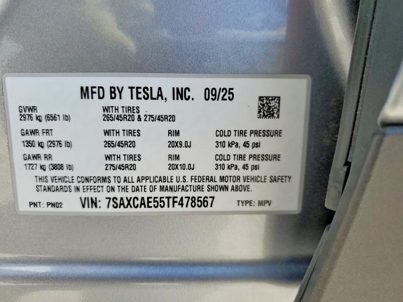 Продаж на аукціоні авто 2026 Tesla Model X, vin: 7SAXCAE55TF478567, номер лоту: 49245356