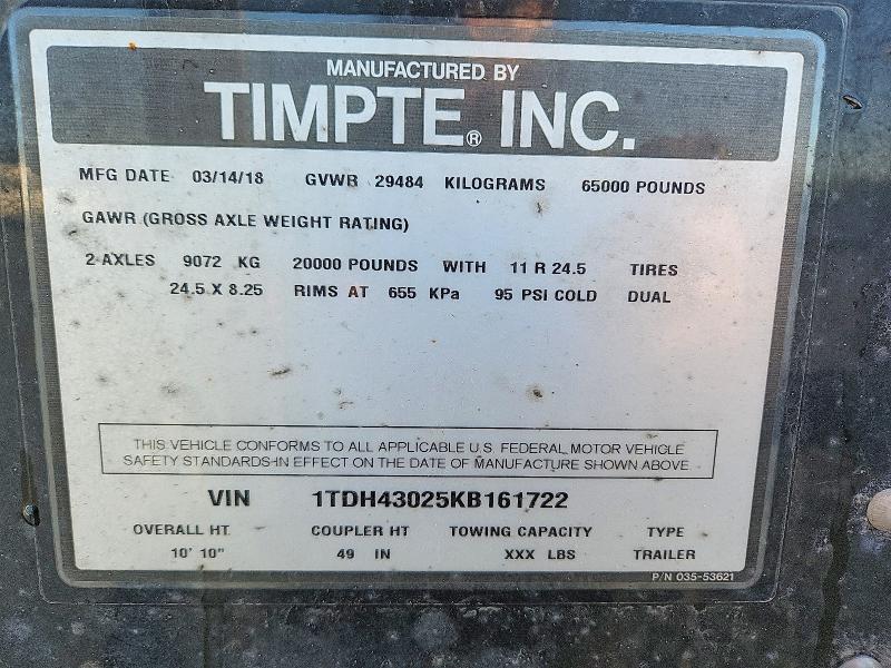 Продажа на аукционе авто 2019 Timpte 4322, vin: 1TDH43025KB161722, номер лота: 47357746