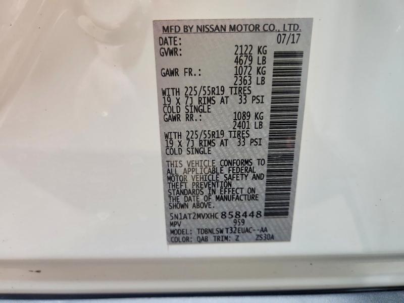 Aukcja sprzedaży 2017 Nissan Rogue, vin: 5N1AT2MVXHC858448, numer aukcji: 50579196
