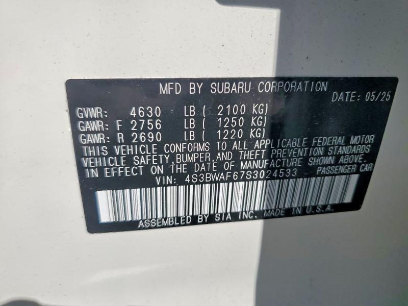 Продажа на аукционе авто 2025 Subaru Legacy, vin: 4S3BWAF67S3024533, номер лота: 49307556