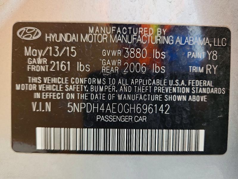 2016 Hyundai Elantra მანქანა იყიდება აუქციონზე, vin: 5NPDH4AE0GH696142, აუქციონის ნომერი: 51453426