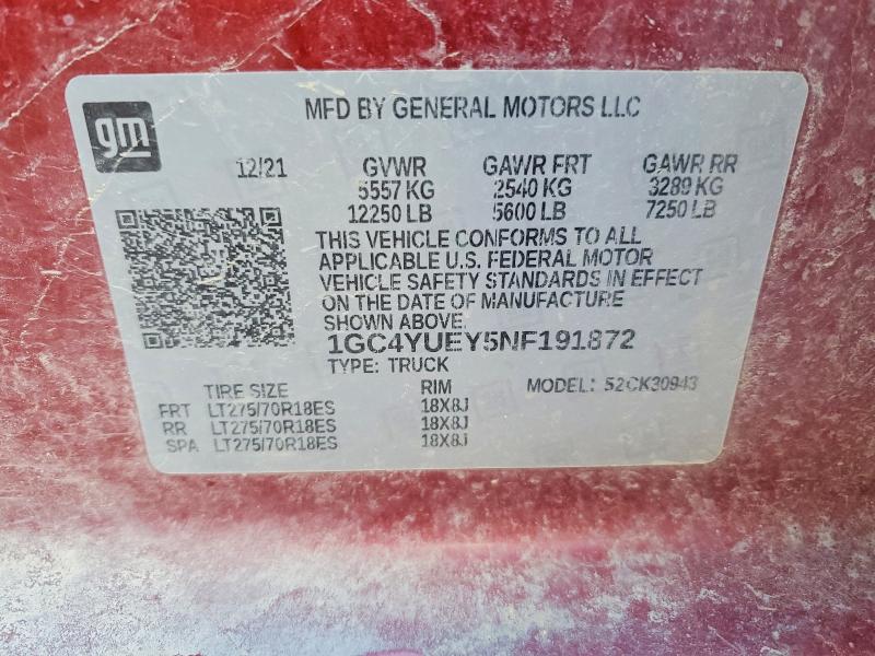 2022 Chevrolet Silverado მანქანა იყიდება აუქციონზე, vin: 1GC4YUEY5NF191872, აუქციონის ნომერი: 57424196