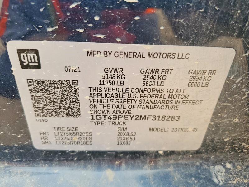 49246796 :رقم المزاد ، 1GT49PEY2MF318283 vin ، 2021 Gmc Sierra مزاد بيع