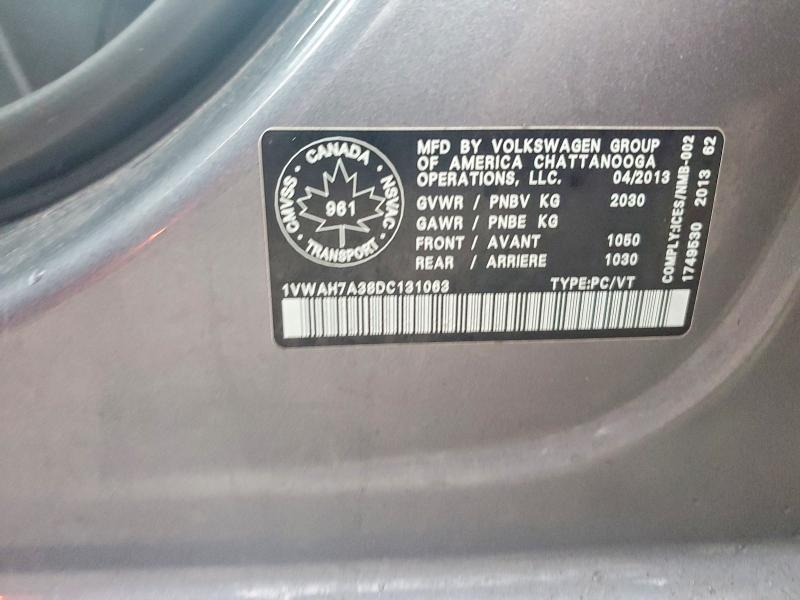 Aukcja sprzedaży 2013 Volkswagen Passat, vin: 1VWAH7A38DC131063, numer aukcji: 49376246