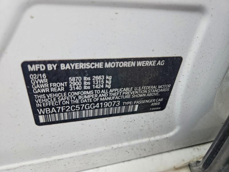 2016 Bmw 750 მანქანა იყიდება აუქციონზე, vin: WBA7F2C57GG419073, აუქციონის ნომერი: 49562946