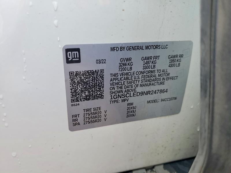 Aukcja sprzedaży 2022 Chevrolet Tahoe, vin: 1GNSCLED9NR247864, numer aukcji: 49614806