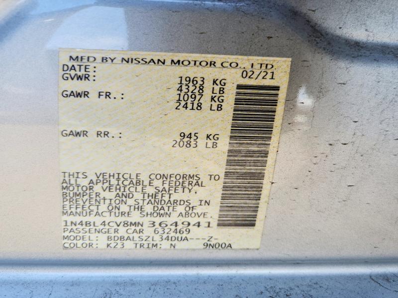 48982646 :رقم المزاد ، 1N4BL4CV8MN364941 vin ، 2021 Nissan Altima مزاد بيع