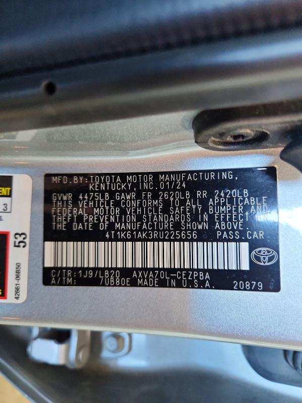 48666976 :رقم المزاد ، 4T1K61AK3RU225656 vin ، 2024 Toyota Camry مزاد بيع