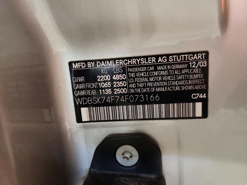 49009616 :رقم المزاد ، WDBSK74F74F073166 vin ، 2004 Mercedes-benz Sl مزاد بيع
