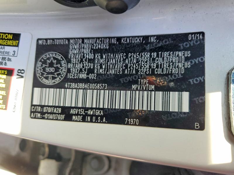2014 Toyota Venza მანქანა იყიდება აუქციონზე, vin: 4T3BA3BB4EU058573, აუქციონის ნომერი: 49438356