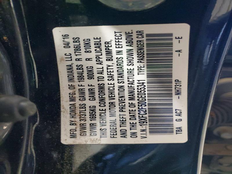 Aukcja sprzedaży 2016 Honda Civic, vin: 19XFC2F50GE055341, numer aukcji: 51825996