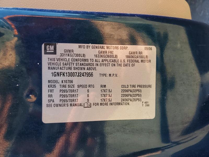 2007 Chevrolet Tahoe მანქანა იყიდება აუქციონზე, vin: 1GNFK13007J247956, აუქციონის ნომერი: 48913966