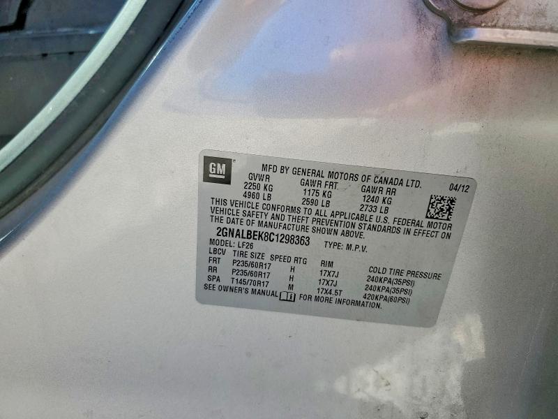 Aukcja sprzedaży 2012 Chevrolet Equinox, vin: 2GNALBEK8C1298363, numer aukcji: 50349516