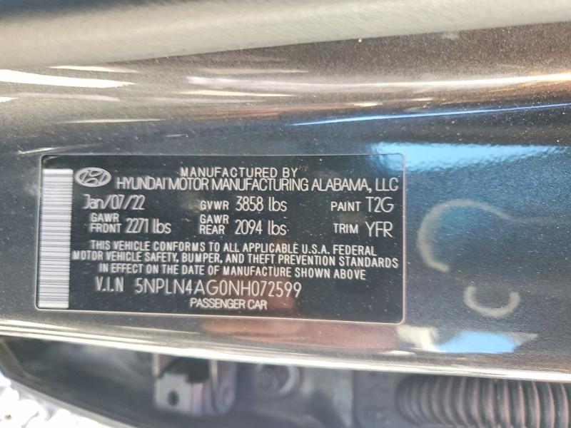 2022 Hyundai Elantra მანქანა იყიდება აუქციონზე, vin: 5NPLN4AG0NH072599, აუქციონის ნომერი: 49676986