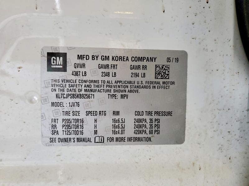 Продажа на аукционе авто 2019 Chevrolet Trax, vin: KL7CJPSB5KB925671, номер лота: 47972156