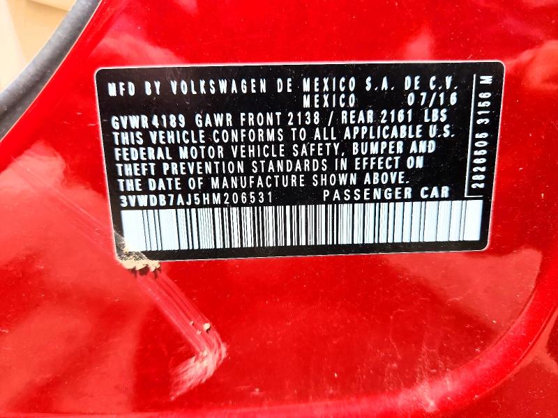 Продаж на аукціоні авто 2017 Volkswagen Jetta, vin: 3VWDB7AJ5HM206531, номер лоту: 51537716
