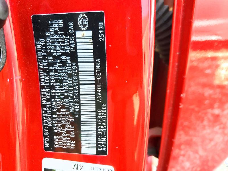 48821796 :رقم المزاد ، 4T4BF3EK8AR087094 vin ، 2010 Toyota Camry مزاد بيع
