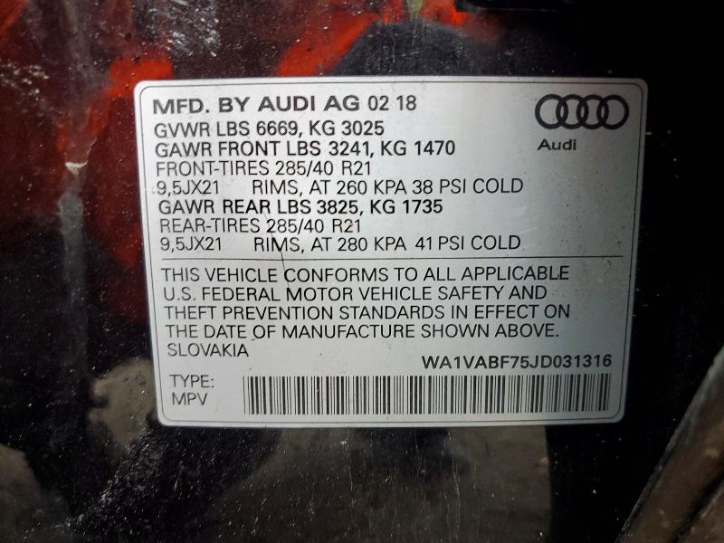 Продаж на аукціоні авто 2018 Audi Q7, vin: WA1VABF75JD031316, номер лоту: 48050056