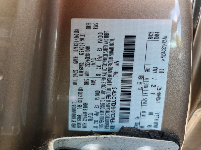 Aukcja sprzedaży 2020 Ford Escape, vin: 1FMCU0H6XLUC17915, numer aukcji: 50722816