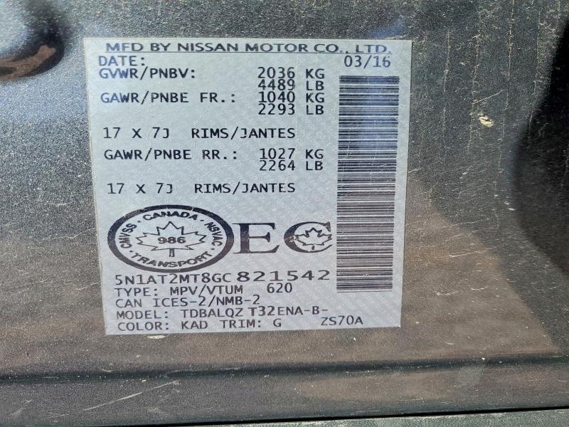 2016 Nissan Rogue მანქანა იყიდება აუქციონზე, vin: 5N1AT2MT8GC821542, აუქციონის ნომერი: 50854456