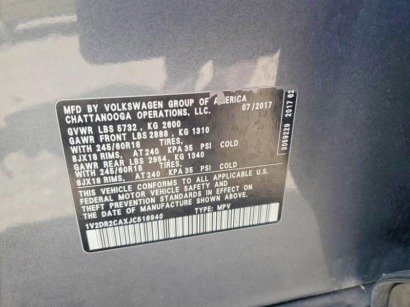 Продаж на аукціоні авто 2018 Volkswagen Atlas, vin: 1V2DR2CAXJC516940, номер лоту: 48766956