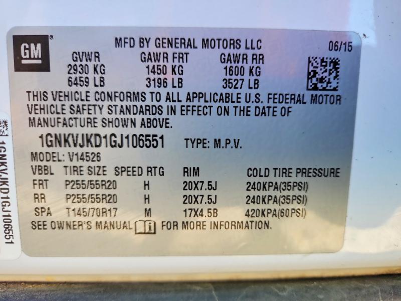 Продаж на аукціоні авто 2016 Chevrolet Traverse, vin: 1GNKVJKD1GJ106551, номер лоту: 48907106