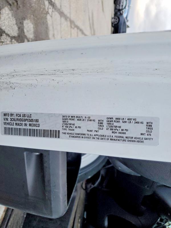 2023 Ram Promaster 2500 მანქანა იყიდება აუქციონზე, vin: 3C6LRVDG9PE505180, აუქციონის ნომერი: 49633326