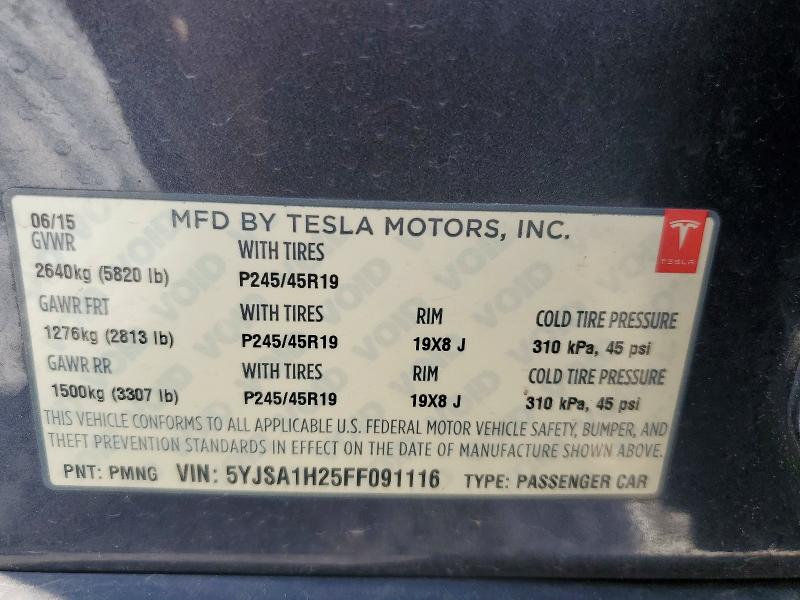 Продаж на аукціоні авто 2015 Tesla Model S, vin: 5YJSA1H25FF091116, номер лоту: 51164486