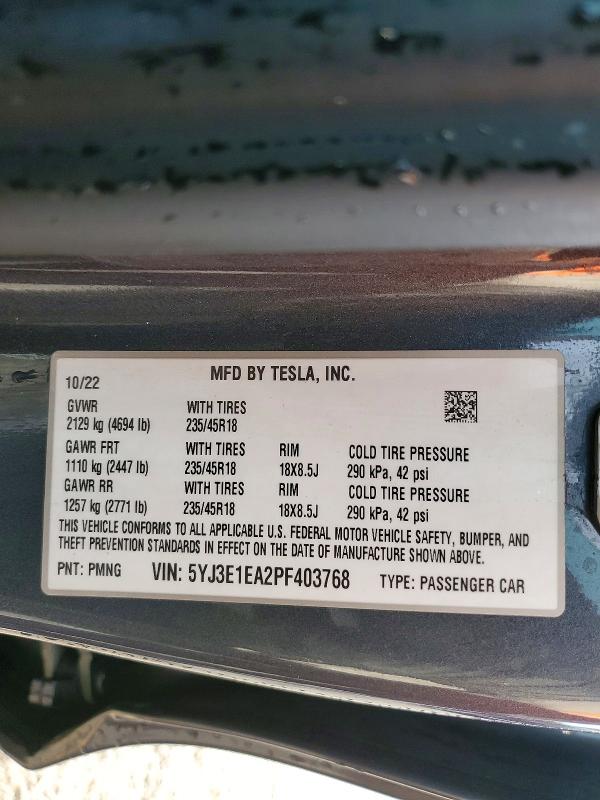 Aukcja sprzedaży 2023 Tesla Model 3, vin: 5YJ3E1EA2PF403768, numer aukcji: 48311746