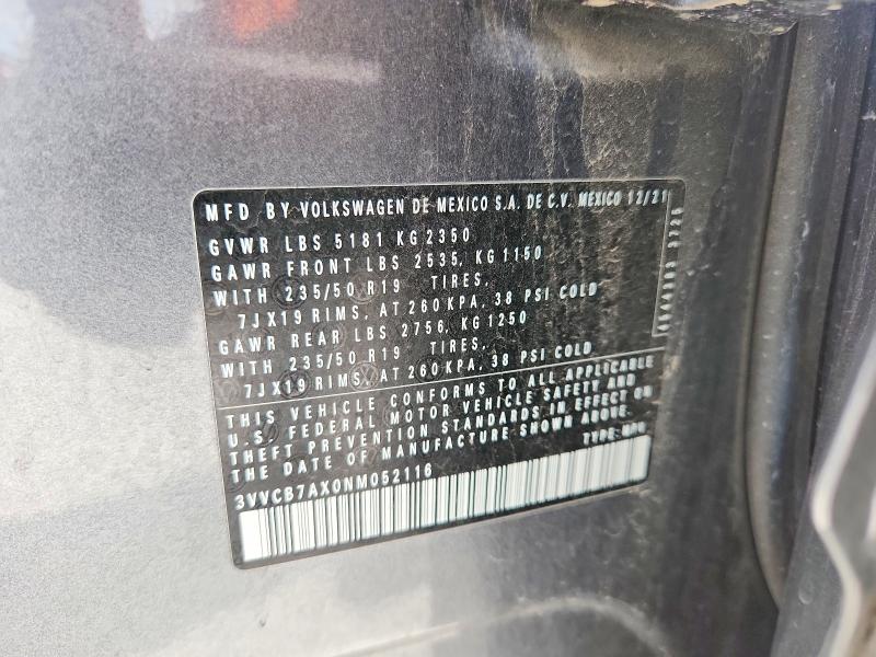 49475766 :رقم المزاد ، 3VVCB7AX0NM052116 vin ، 2022 Volkswagen Tiguan مزاد بيع
