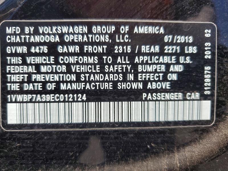 Aukcja sprzedaży 2014 Volkswagen Passat, vin: 1VWBP7A39EC012124, numer aukcji: 50520166