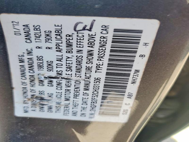 Aukcja sprzedaży 2012 Honda Civic, vin: 2HGFB2F52CH331506, numer aukcji: 50171906