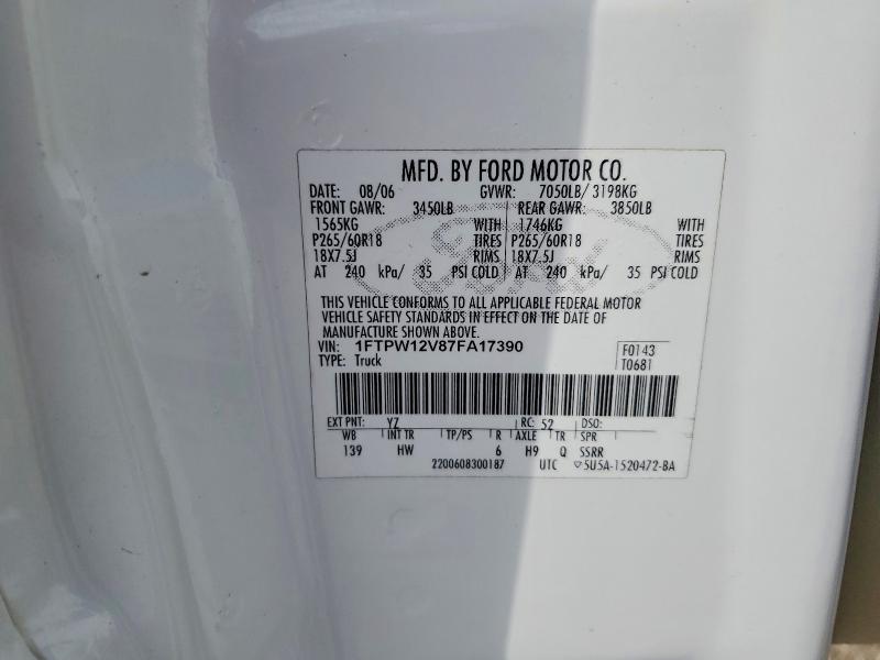 Aukcja sprzedaży 2007 Ford F150, vin: 1FTPW12V87FA17390, numer aukcji: 50835136
