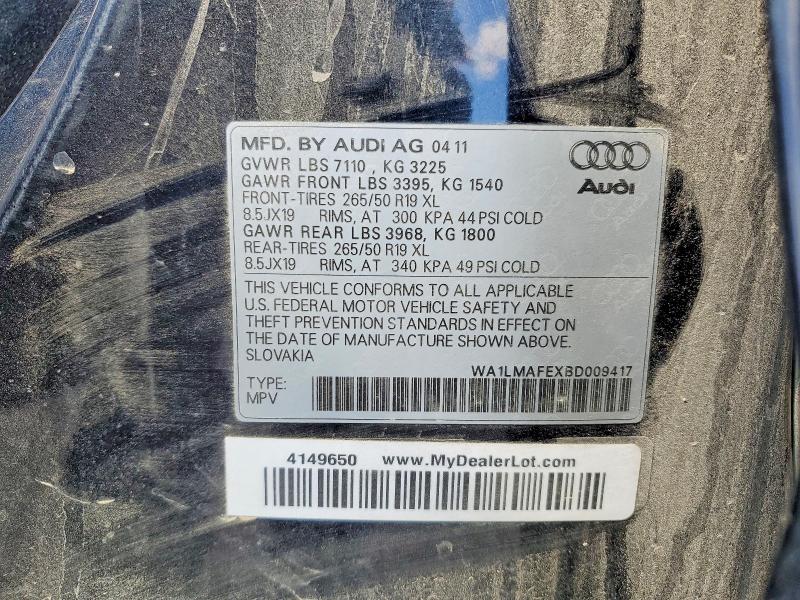 Aukcja sprzedaży 2011 Audi Q7, vin: WA1LMAFEXBD009417, numer aukcji: 51488316