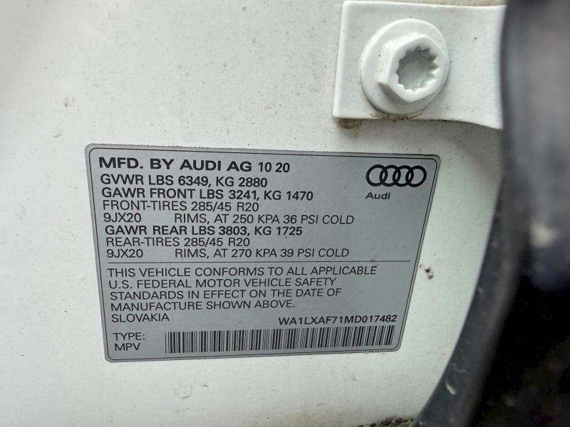 Aukcja sprzedaży 2021 Audi Q7, vin: WA1LXAF71MD017482, numer aukcji: 52017866